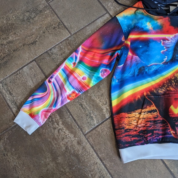 Fresh Hoods Graphic Neon Unicorn Space Hoodie Size S Rainbow Pink Yellow… - Picture 3 of 11
